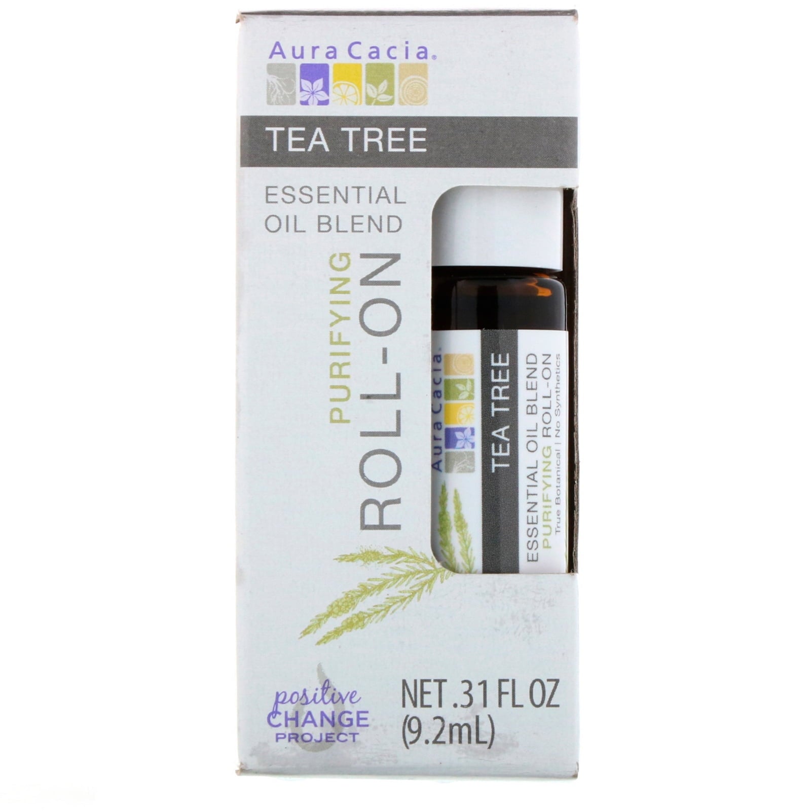 Aura Cacia Tea Tree Roll On Oil Case Of 4 .31 oz Bottle