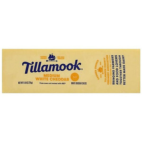 Wholesale Tillamook County Creamery Medium White Cheddar 5 lb Bag-2ct Case Bulk