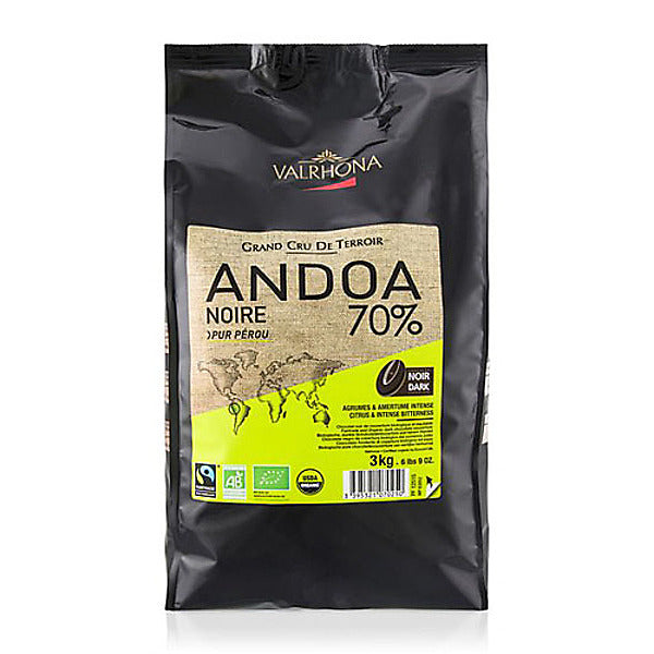 Wholesale Valrhona Andoa Noire Feves Dark Chocolate 6.6 lb Bag-1ct Case Bulk