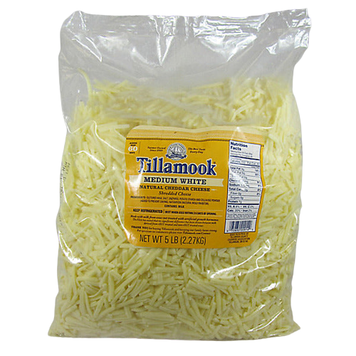 Tillamook Shredded Medium White Cheddar Cheese 5 lb. Bag - 4/Case