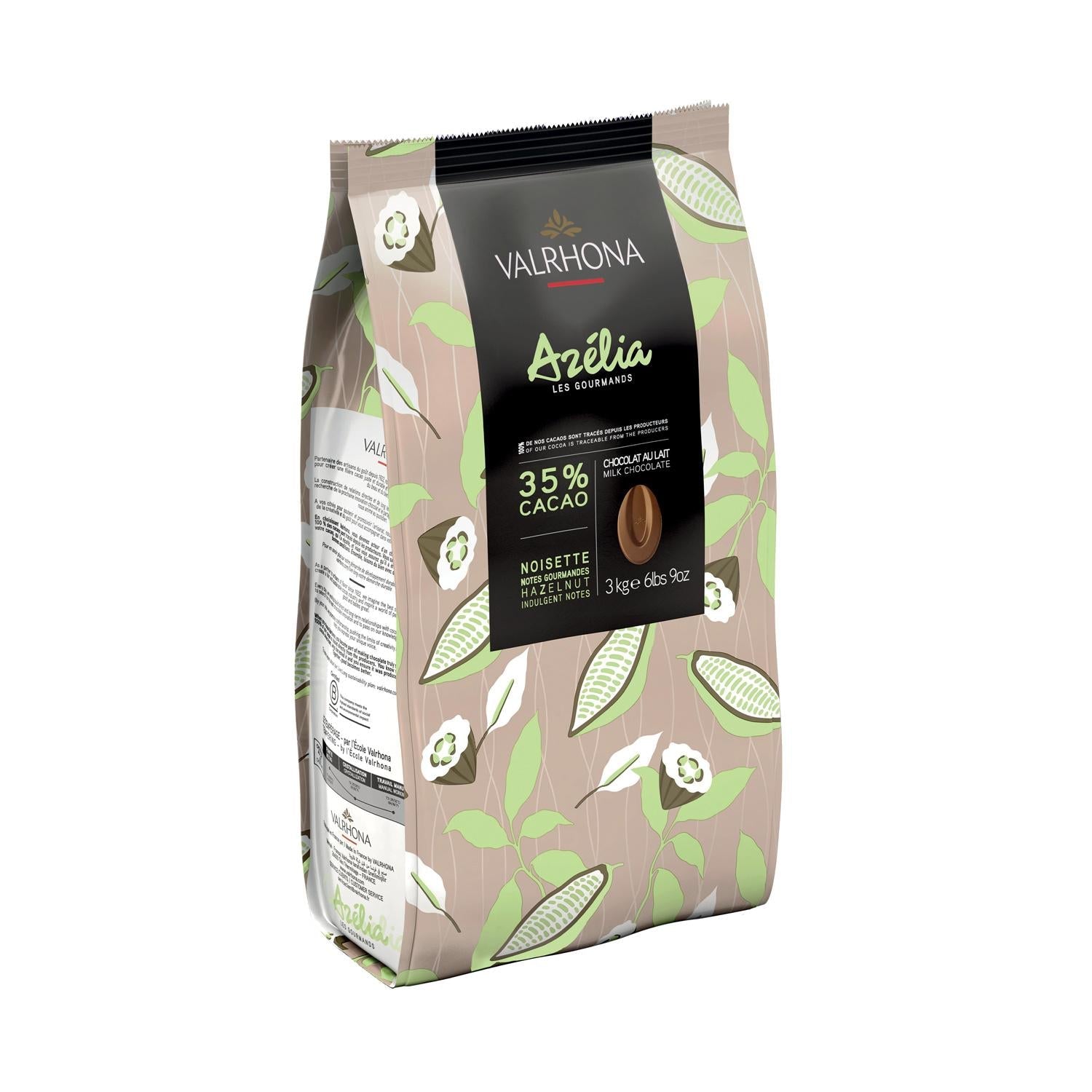 Wholesale Valrhona Azelia 35% Milk Chocolate Feves 6.6 lb-1ct Case Bulk