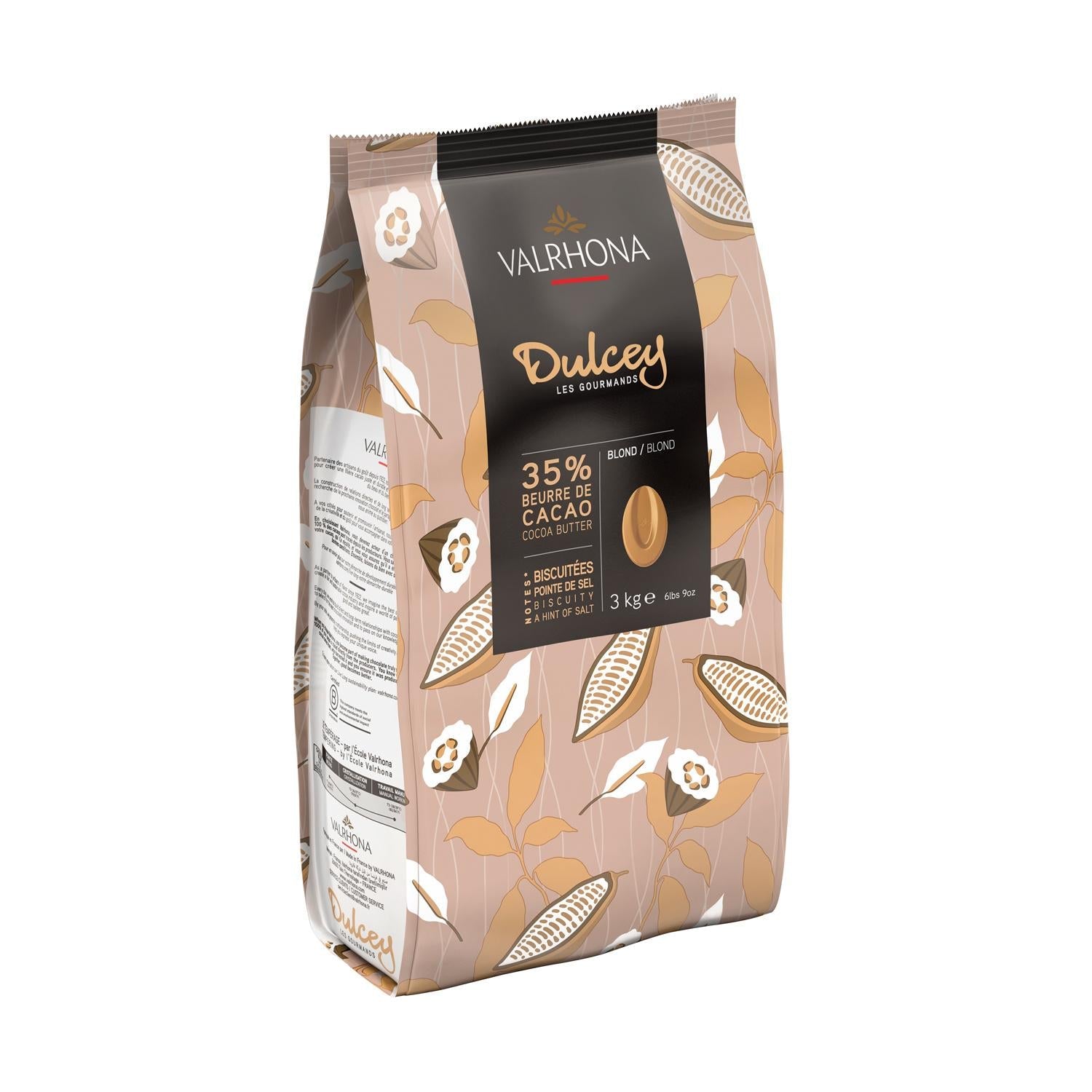 Wholesale Valrhona Dulcey Blond Chocolate Feves 7 lb Bag-1ct Case Bulk