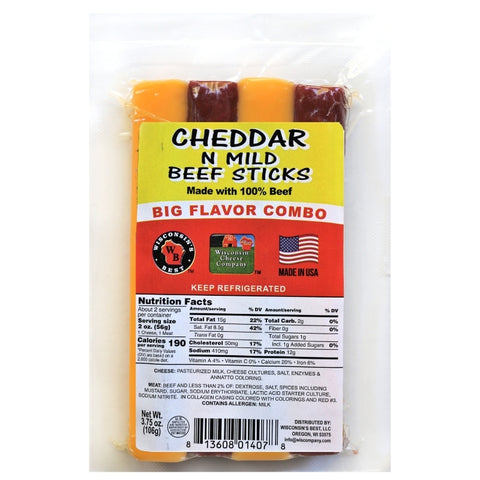 Wisconsins Best Cheddar and Beef Stick Combo Pack 3.75 oz