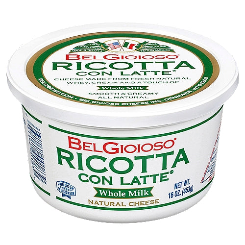 BelGioioso Ricotta Con Latte Whole Milk Natural Cheese 16oz 6ct