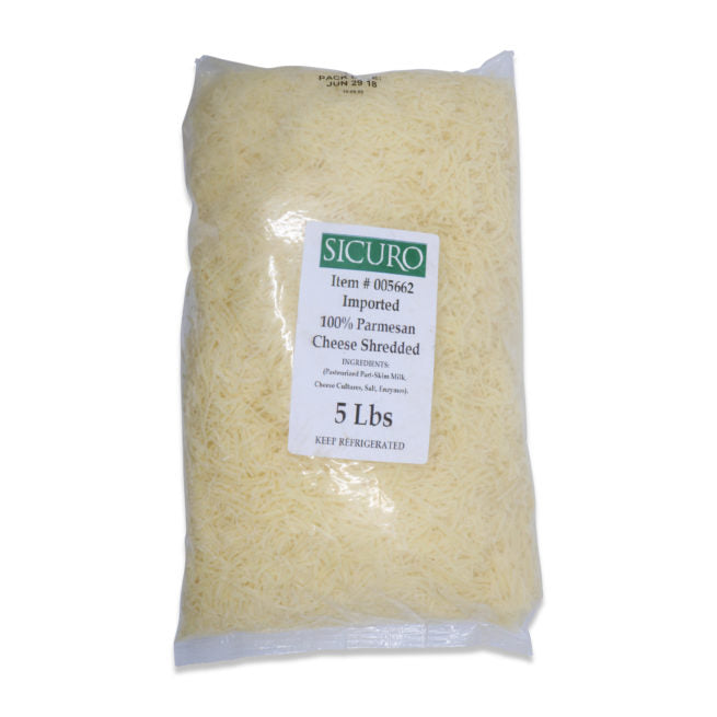 Wholesale Sicuro Shredded Parmesan Cheese 5 LB Bags-4ct Case Bulk