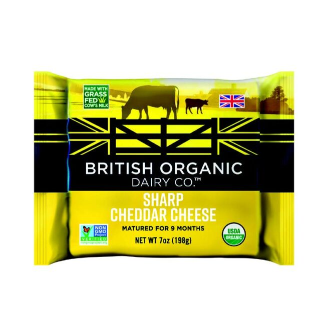 Wholesale British Organic Dairy Sharp Organic Cheddar Cheese 7 OZ-12ct Case Bulk