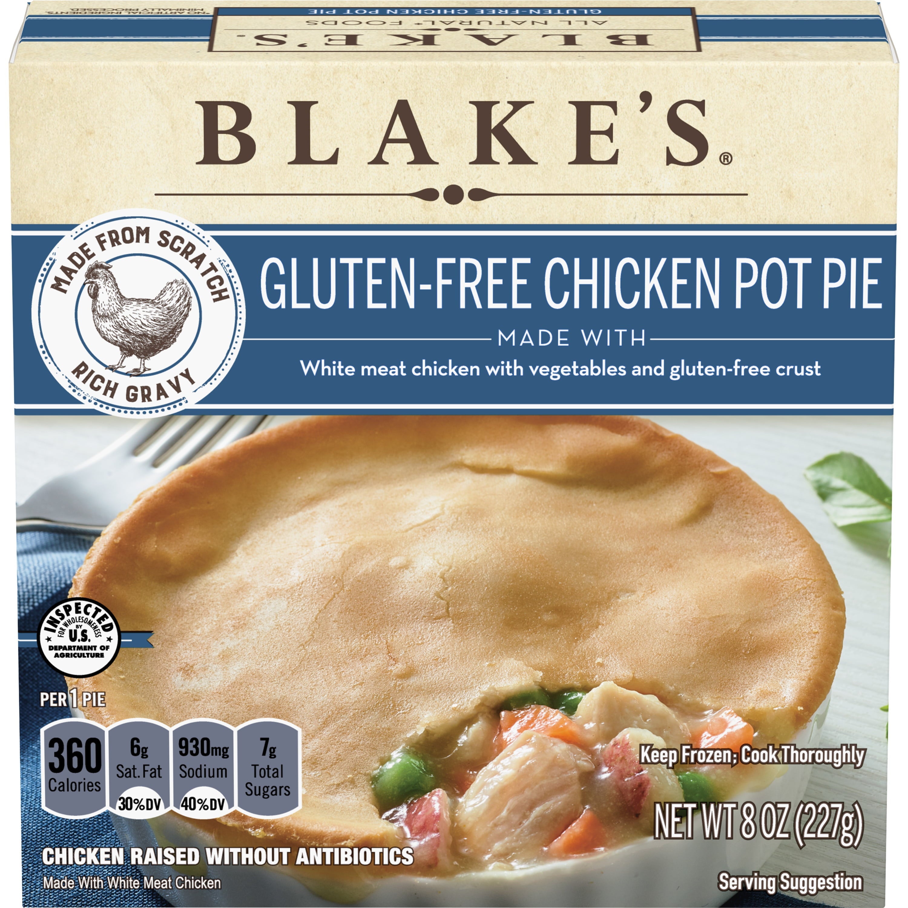 Blake's All Natural Gluten Free Chicken Pot Pie Frozen Meal 8 oz Box