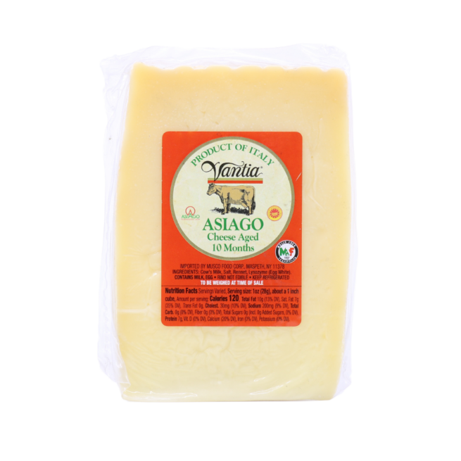 Wholesale Vantia Aged Asiago PDO – Piece Cheese 7 OZ-8ct Case Bulk