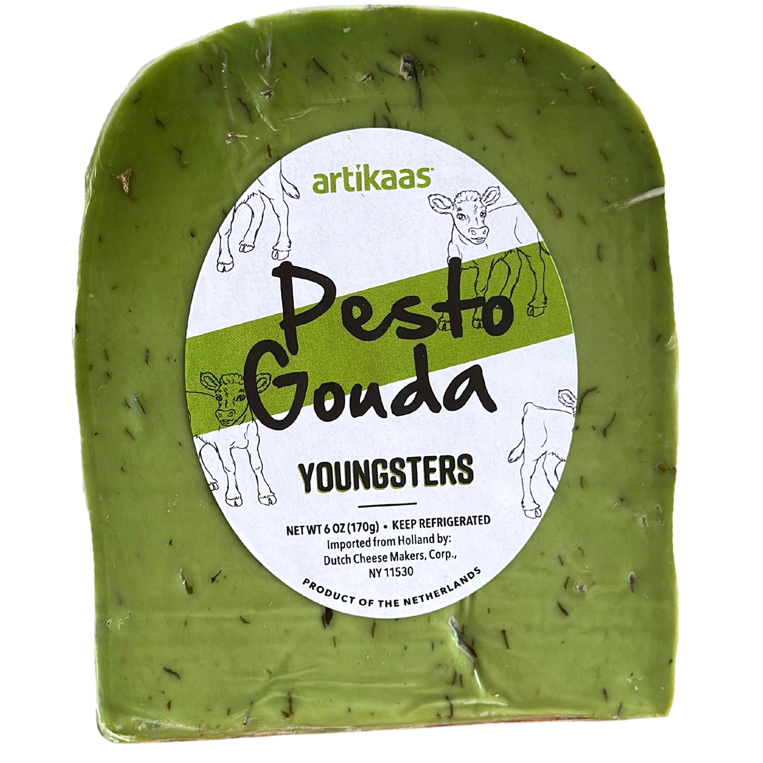 Wholesale Artikaas Pesto Gouda Piece Cheese 6 oz- Bulk