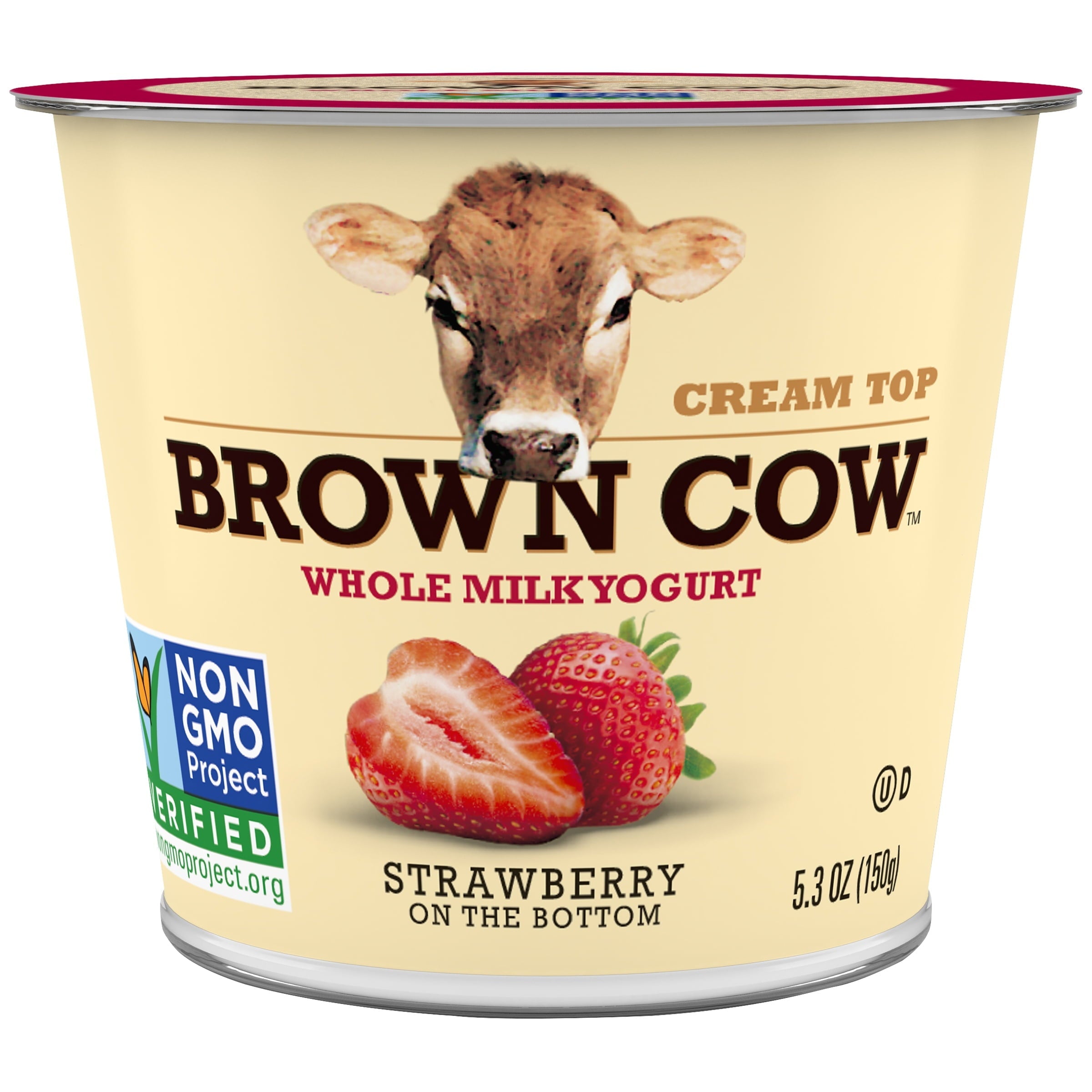 Brown Cow Cream Top Whole Milk Yogurt with Strawberry On The Bottom 5.3 Oz Cup
