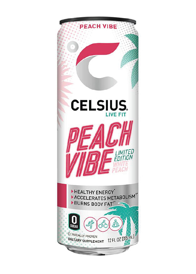 Wholesale Celsius 12/12 Oz Sparkling Peach Vibe-12 Ct Case Bulk