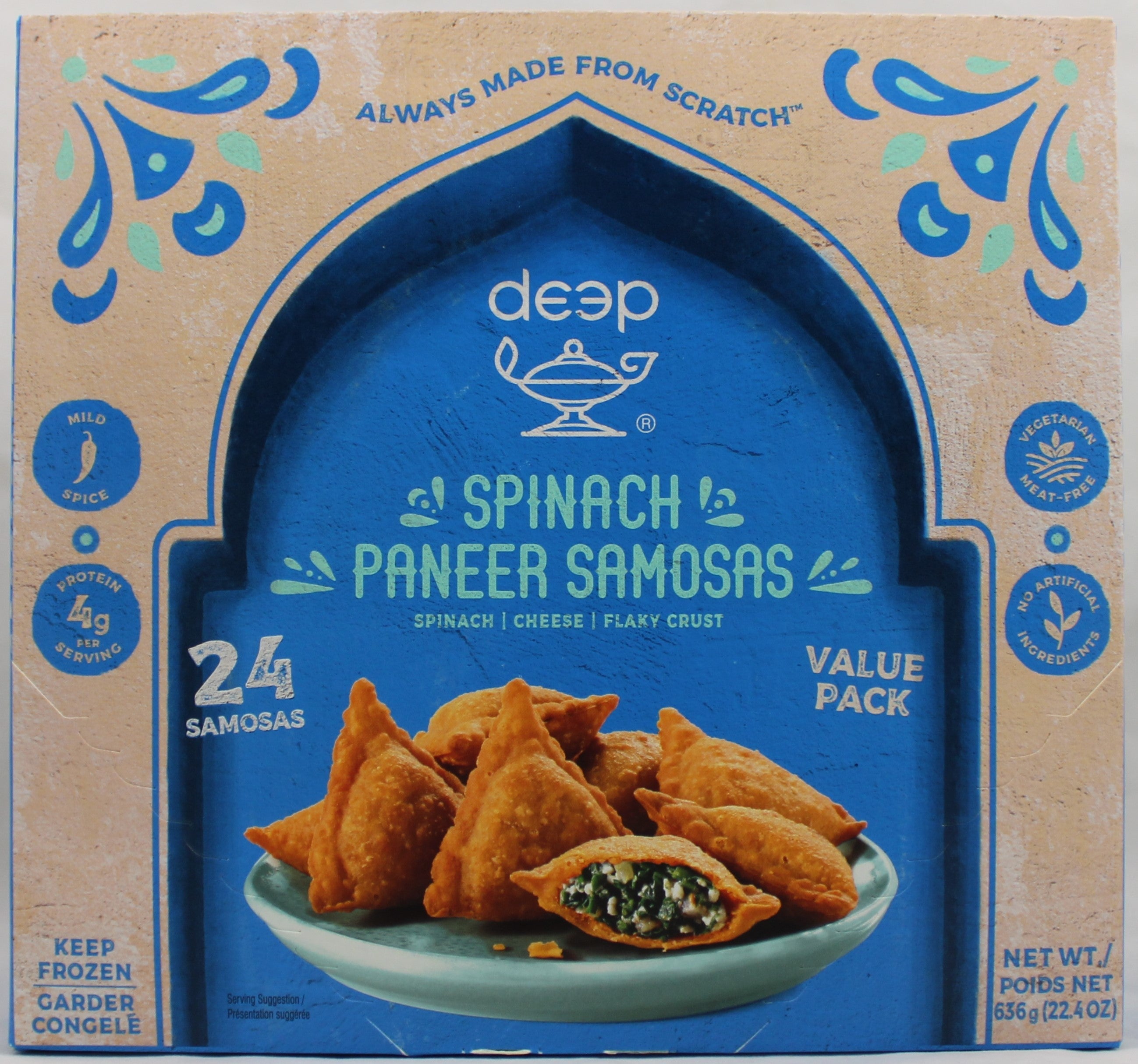 Wholesale Deep Spinach Paneer Party Samosa 22.4 oz-8 Ct Case Bulk