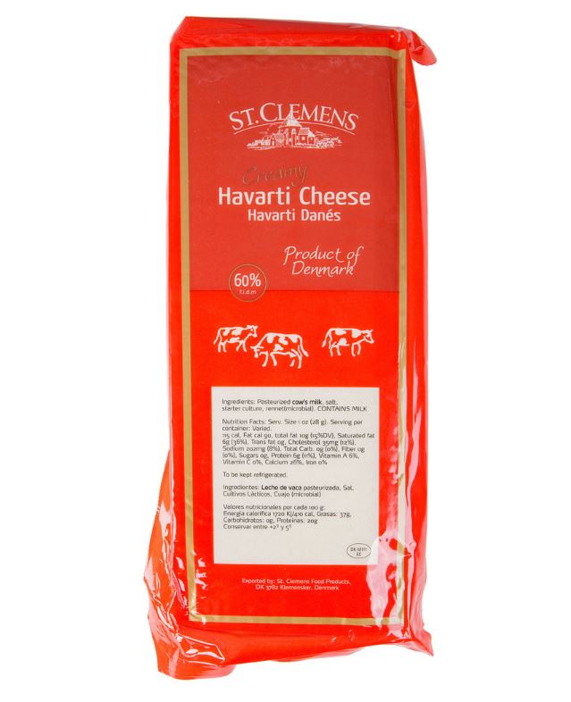 Wholesale St.Clem Plain Danish Havarti Cheese 9 lb- Bulk