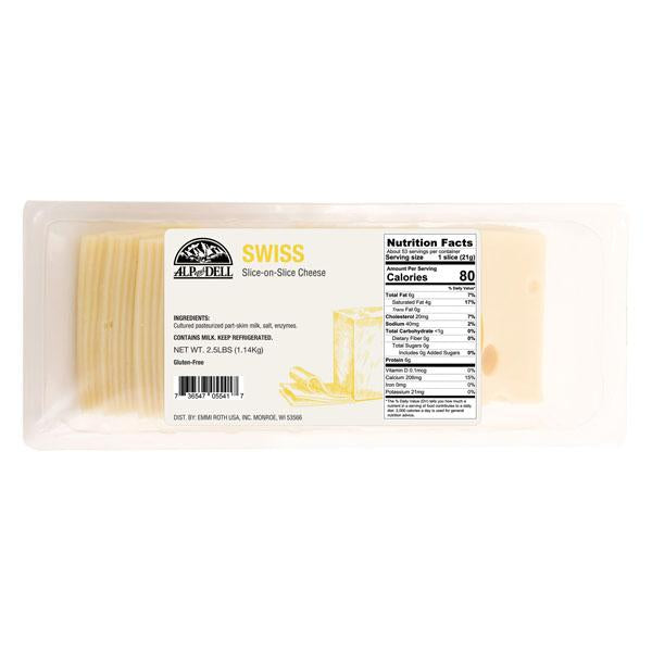 Wholesale Alp And Dell Sliced Swiss Cheese 2.5 LB-4ct Case Bulk