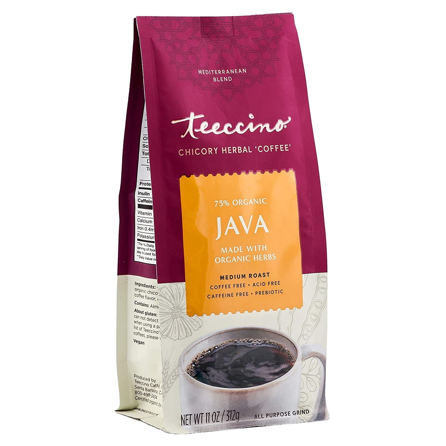 Teeccino Medium Roast Java Herbal Coffee 11 Oz