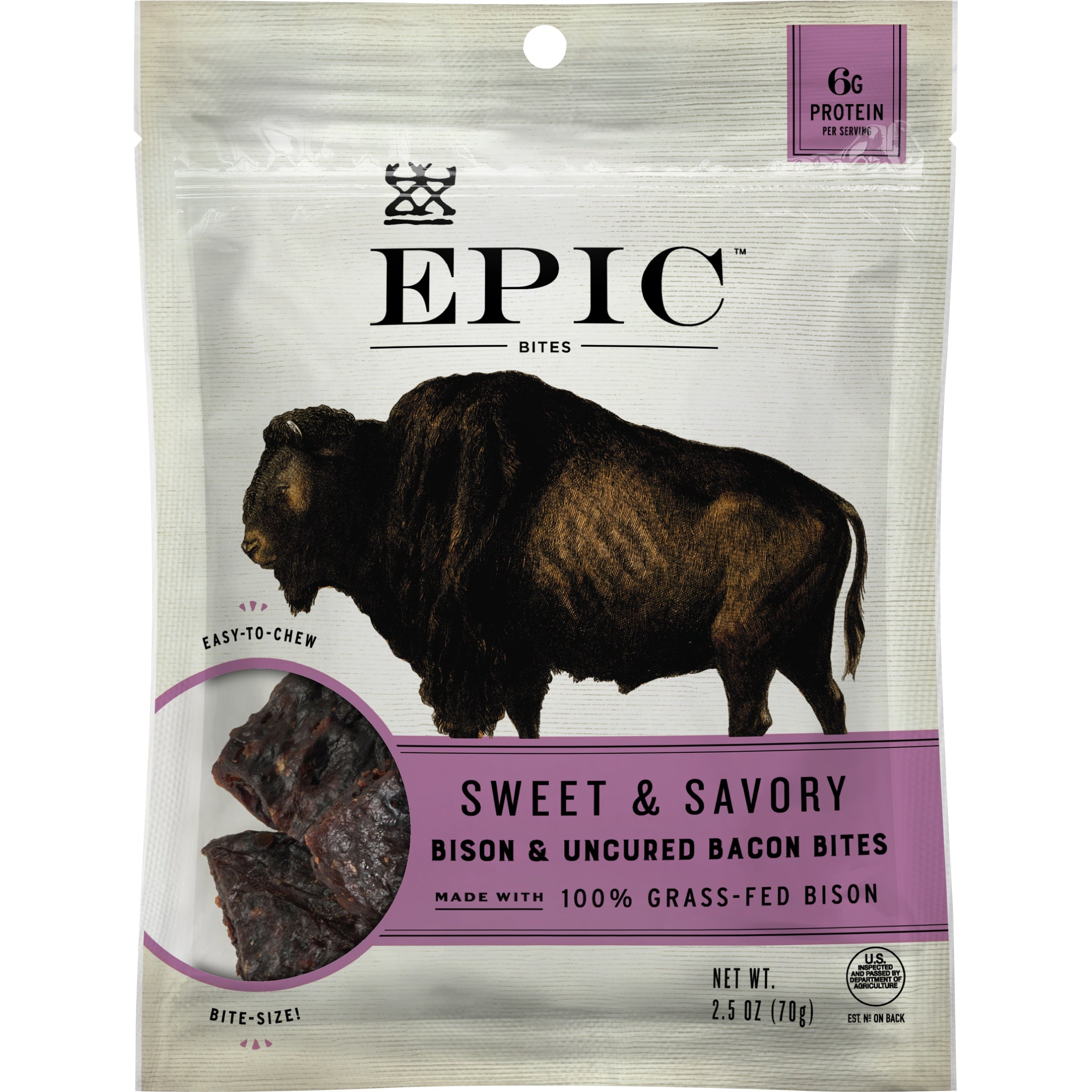 Epic Sweet & Savory Bison & Uncured Bacon Bites 2.5 Oz Pouch