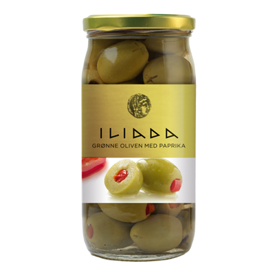 Wholesale Iliada Olives Green Stuffed W/Pepper (Jar) 370 G- Bulk