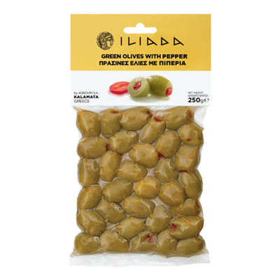 Wholesale Iliada Olives Green W/Pepper Vac 250 G- Bulk