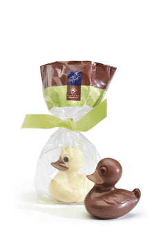 Wholesale Organic Rubber duck, white and milk chocolate hollow figurines in cello bag with mixed case of 12 1.75 OZ- Bulk