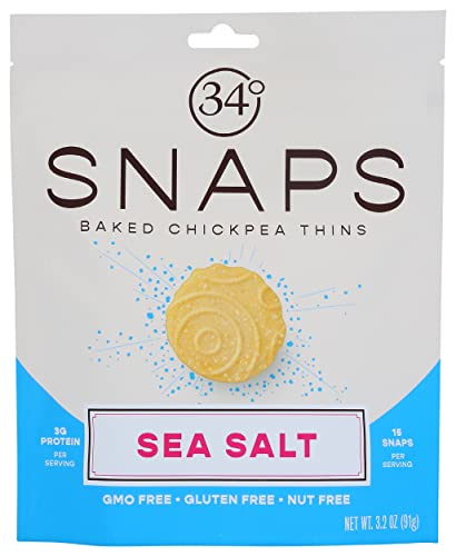 34 Degrees Snaps Sea Salt Baked Chickpea Thins 3.2 oz Bag