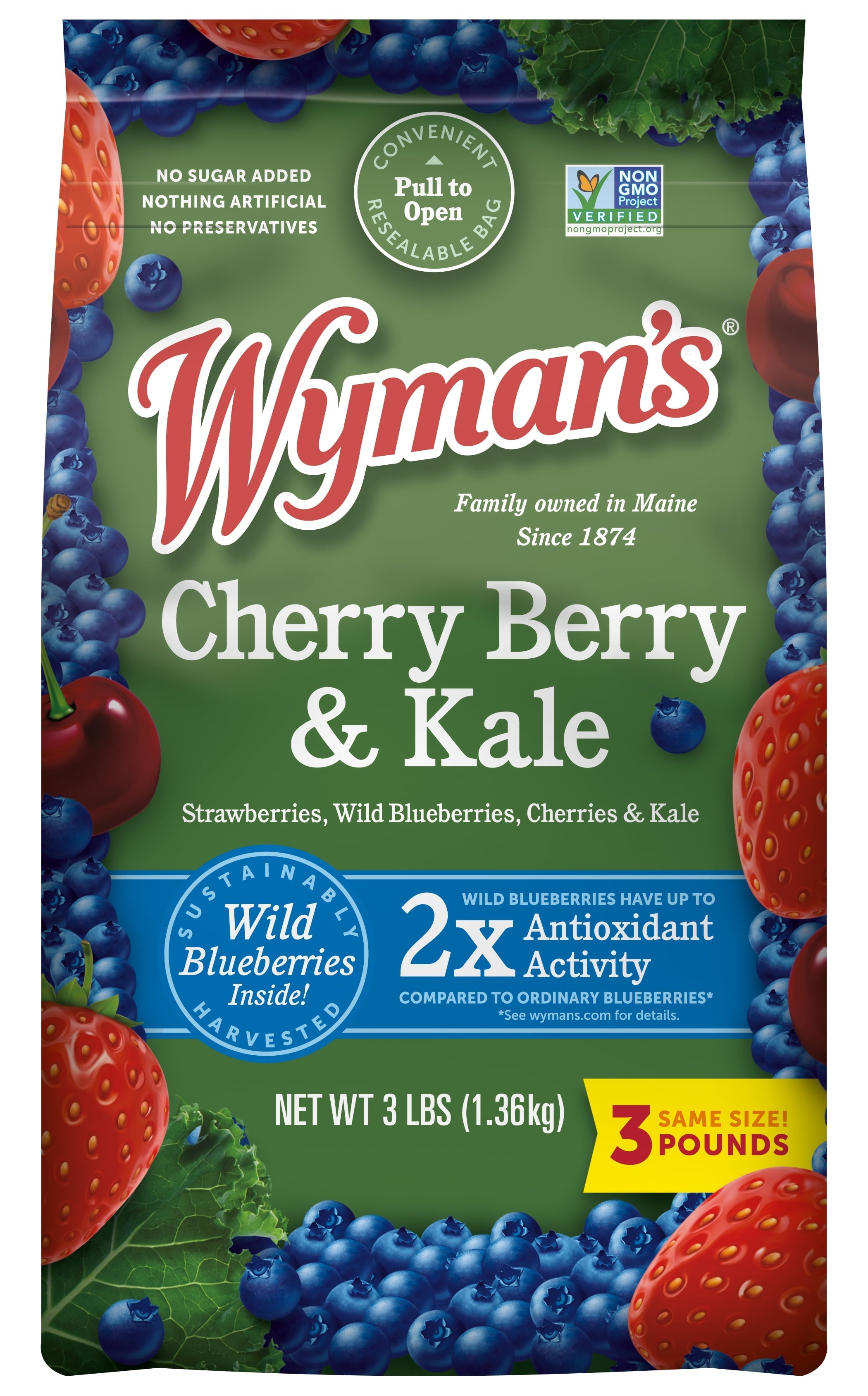 Wymans Strawberries Blueberries and Cherries with Kale 3 Lb