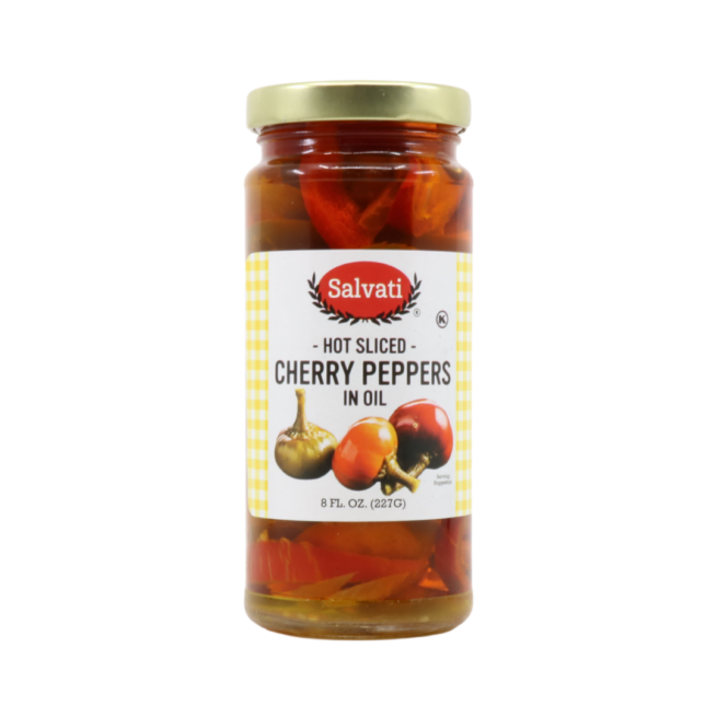 Wholesale Salvati Hot Sliced Cherry Peppers in Oil 8 OZ-12 Ct Case Bulk