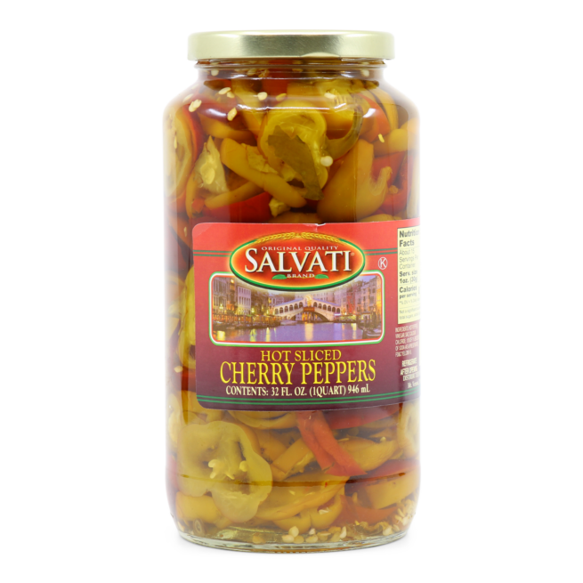 Wholesale Salvati Hot Sliced Cherry Peppers 32 oz- Bulk