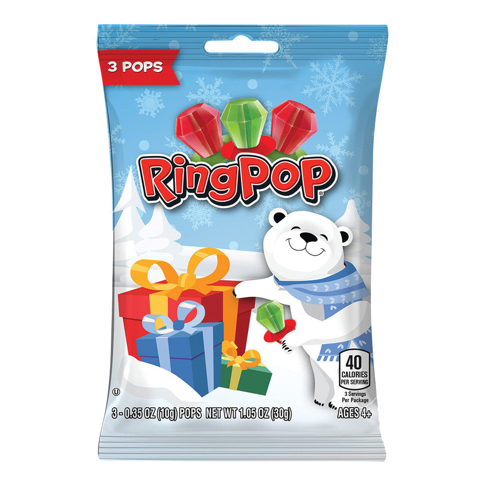 Wholesale Ring Pop Christmas 3 Piece 1.05 Oz Peg Bag-12ct Case Bulk