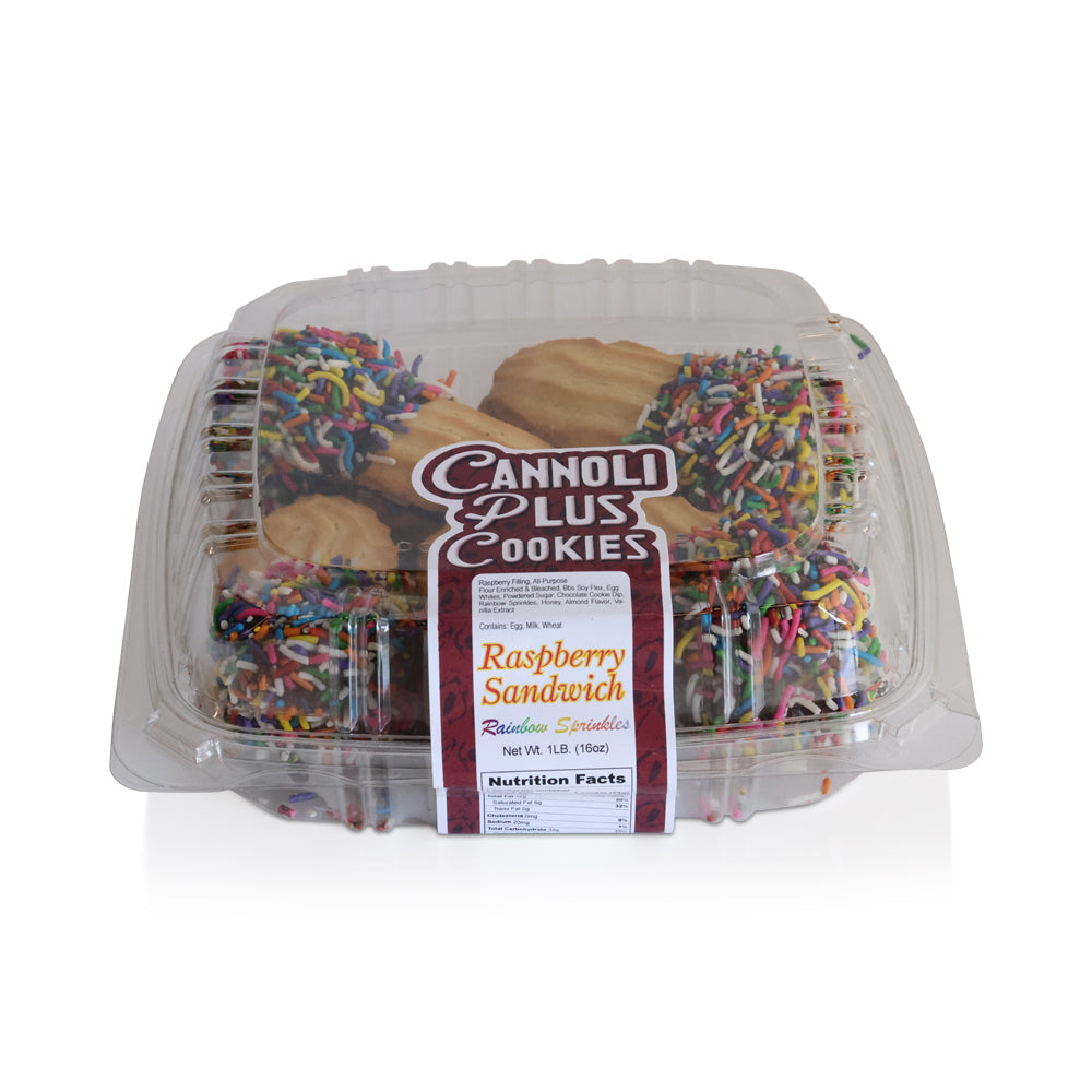 Wholesale Cannoli Plus Raspberry Sandwich Cookie With Sprinkles | 1 lb-12ct Case Bulk