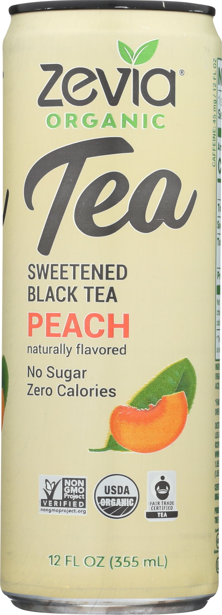 Zevia Organic Sweetened Black Tea Peach 12 Fl Oz Can