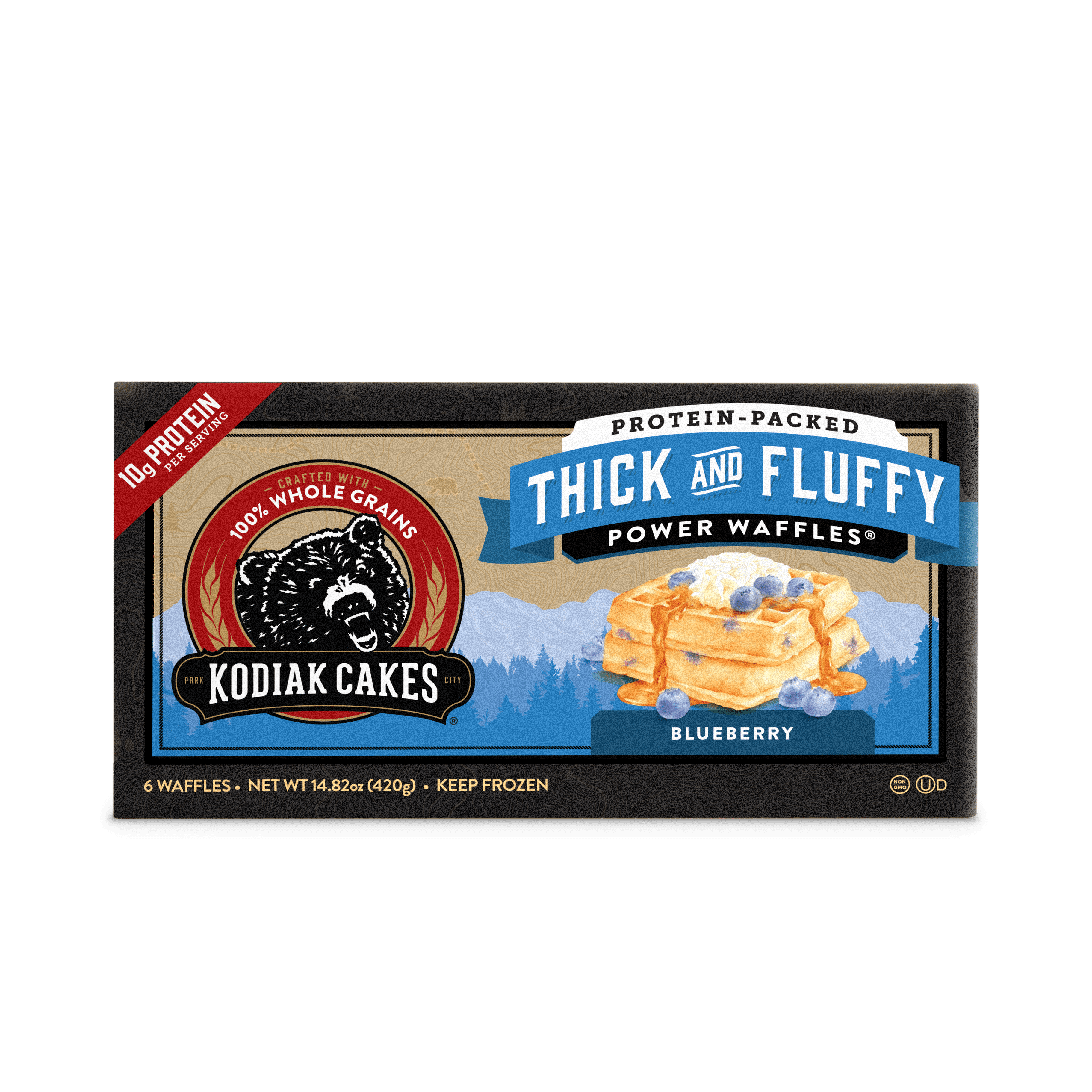 Kodiak Thick And Fluffy Power Waffles Blueberry 14.82 Oz Box