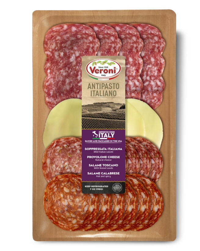Wholesale Veroni Antipasto Sopressata Provolone & Sopressata Toscano & Calabrese Salame 7 oz- Bulk