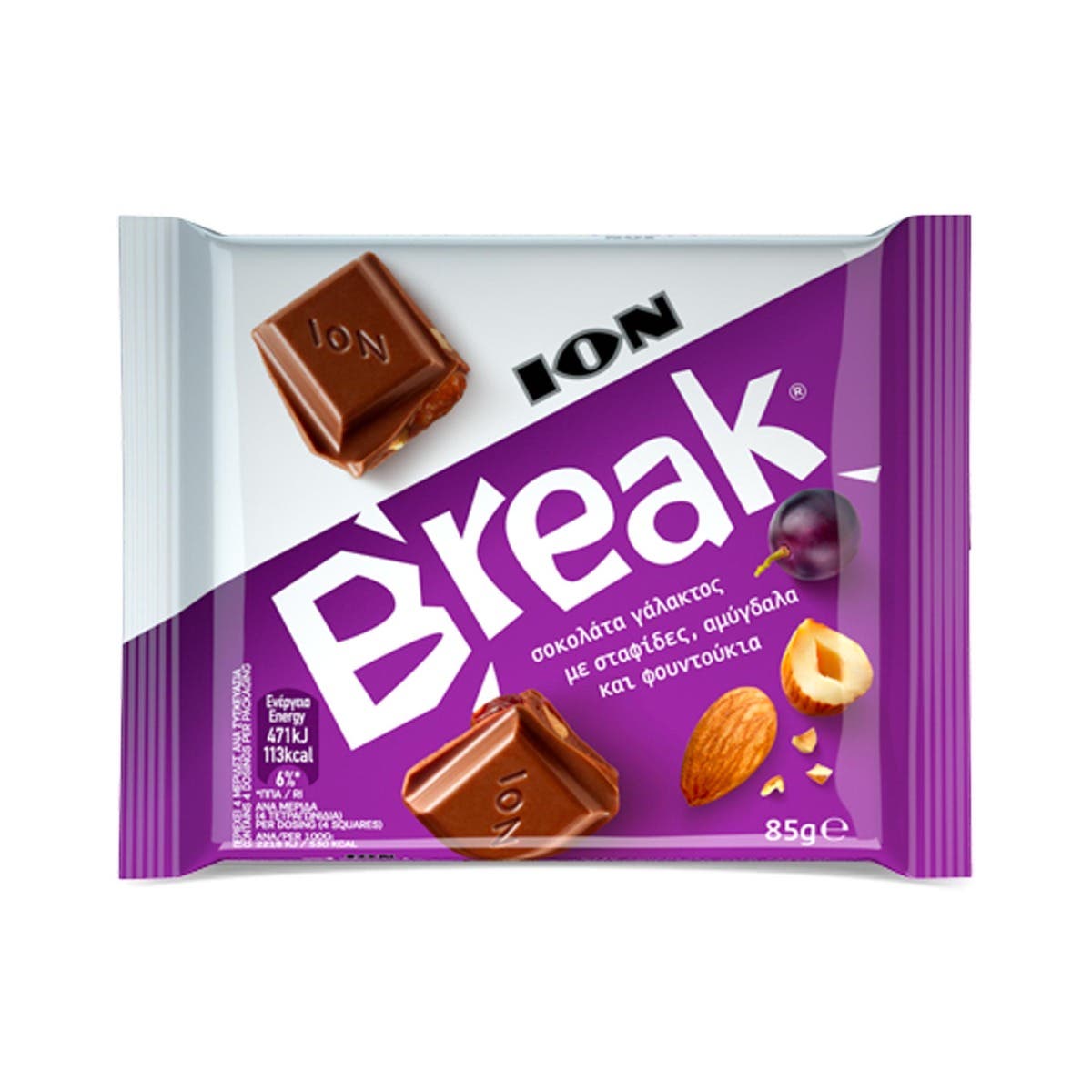 Wholesale Ion Break Milk Chocolate w/nuts & raisins 85g-144 Ct Case Bulk