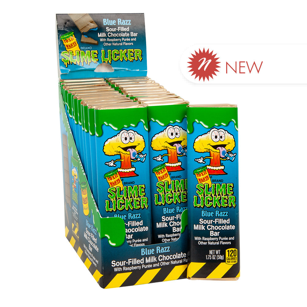 Wholesale Toxic Waste Slime Licker Blue Raspberry Chocolate Bar 1.75 Oz- Bulk