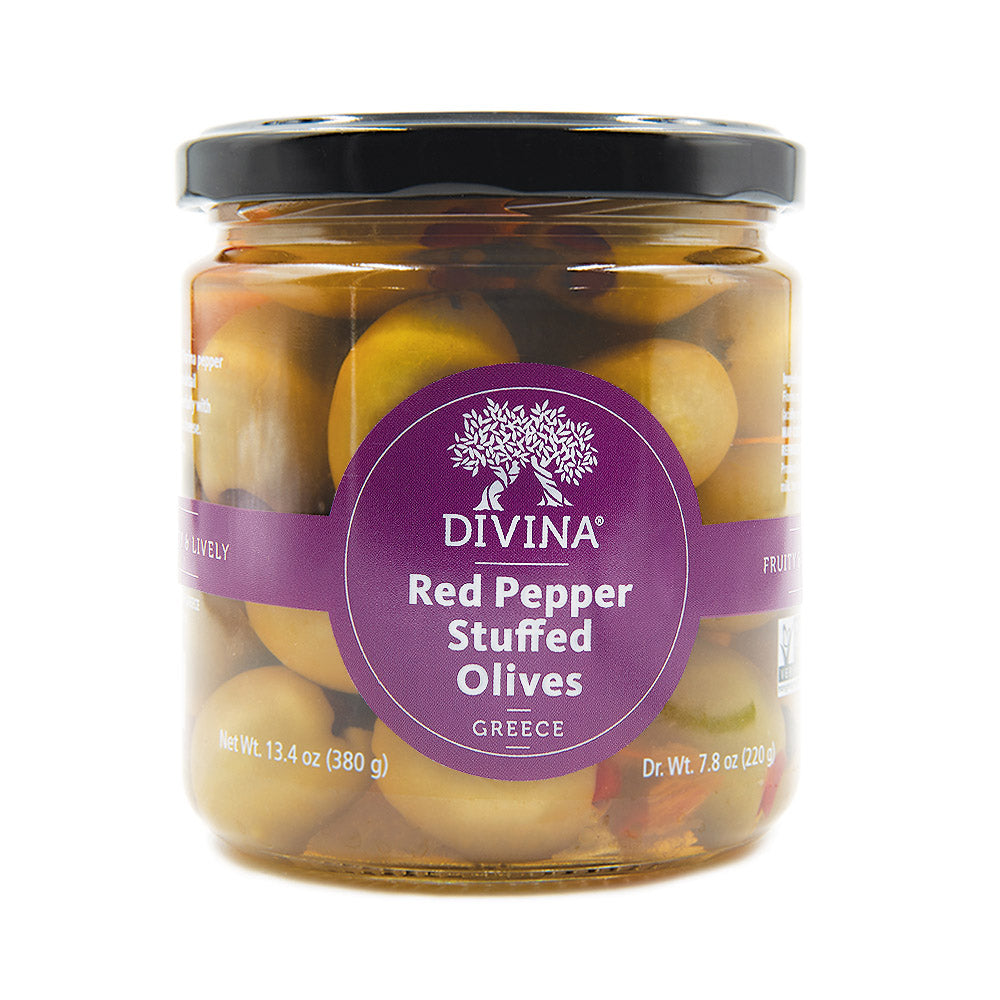 Divina Jars Green Olives Stuffed with Red Peppers 7.8oz 6ct