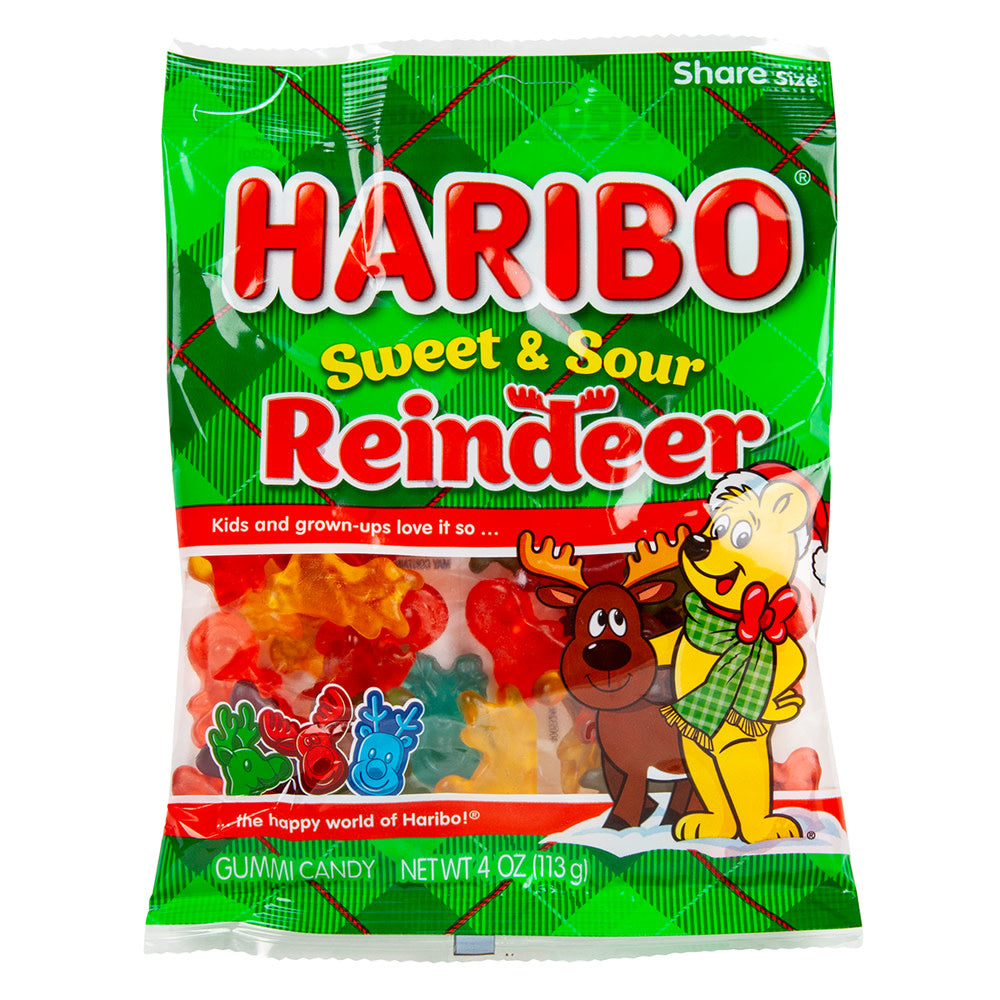 Wholesale Haribo Sweet & Sour Reindeer 4 Oz Peg Bag-12ct Case Bulk