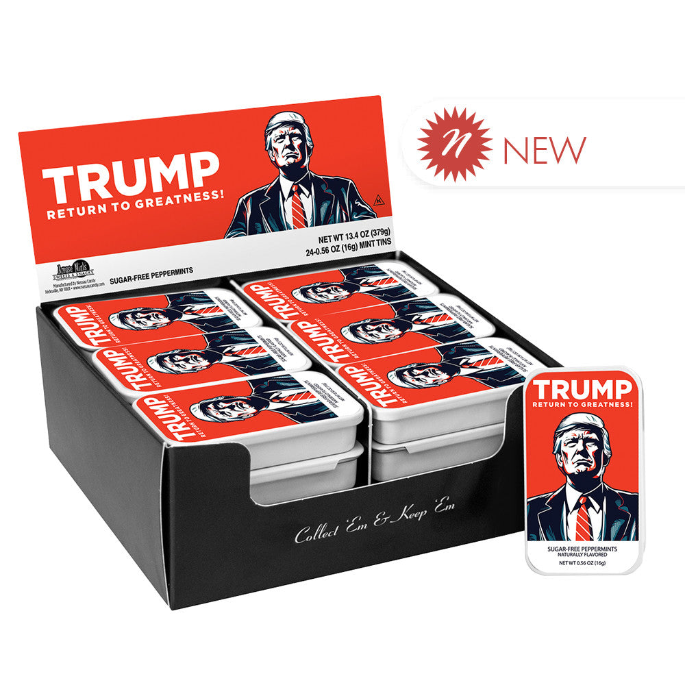 Wholesale Amusemints Trump Return To Greatness Mints 0.56 Oz Slider Tin-24ct Case Bulk