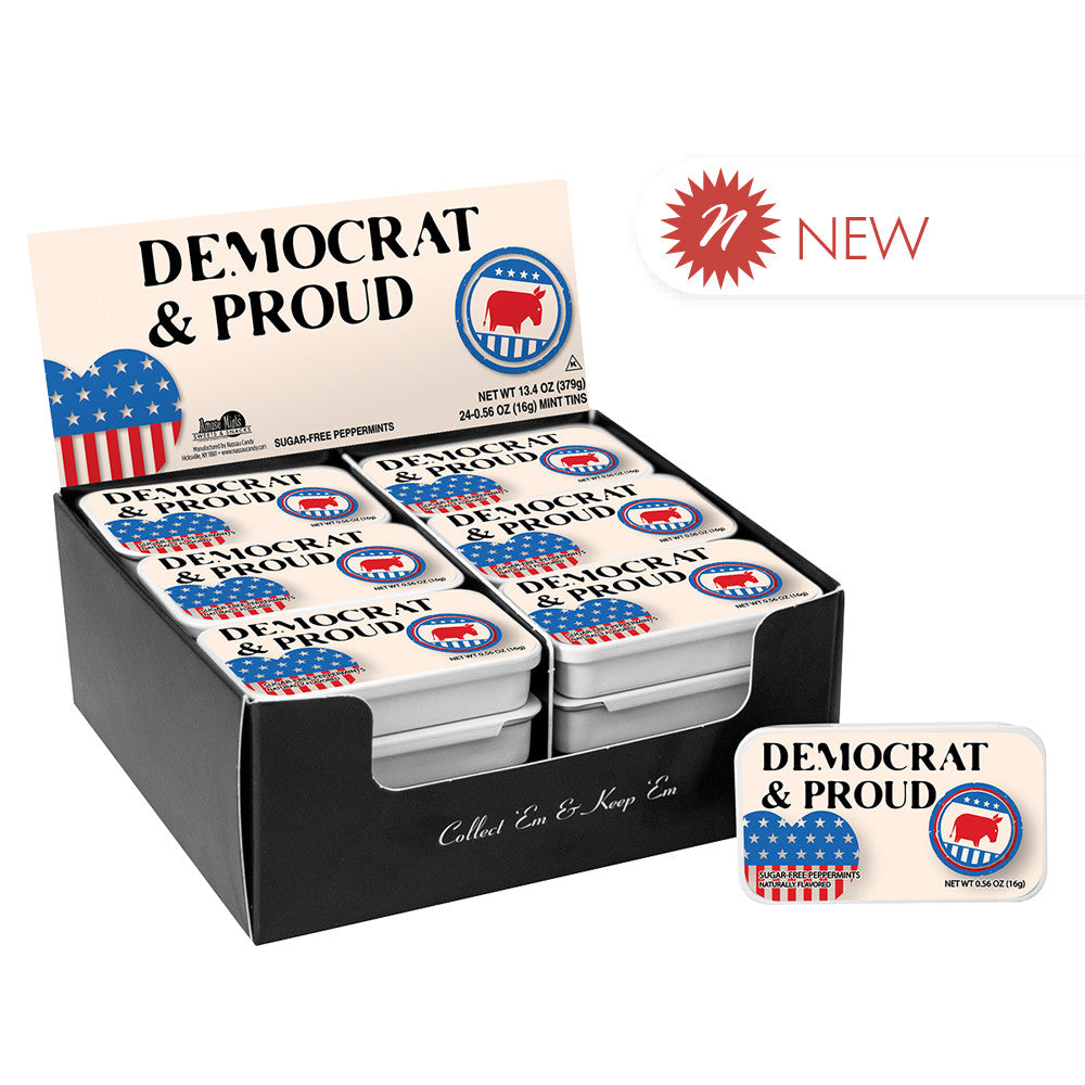 Wholesale Amusemints Democrat & Proud Mints 0.56 Oz Slider Tin-24ct Case Bulk