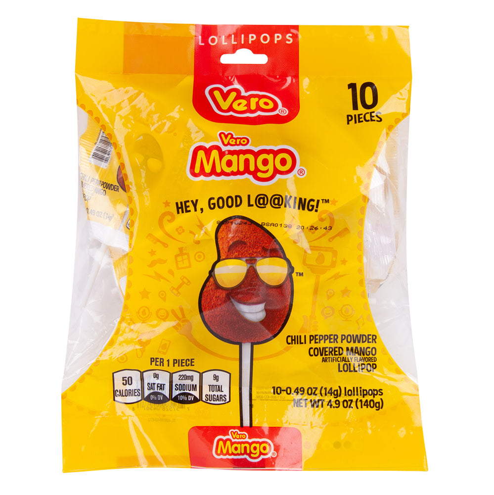 Wholesale Vero Mango Lollipops 10 Piece 4.9 Oz Peg Bag-14ct Case Bulk