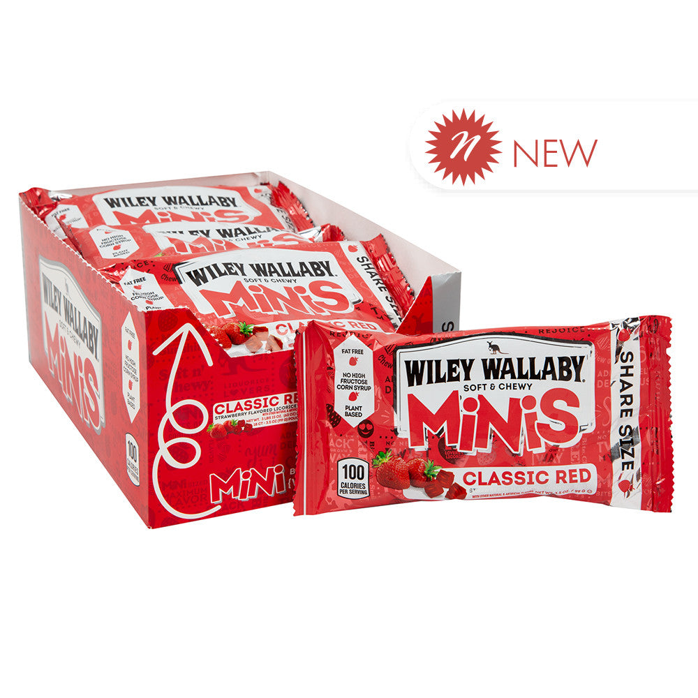 Wholesale Wiley Wallaby Strawberry Classic Red Mini Licorice Bites 3.5 Oz Bag- Bulk