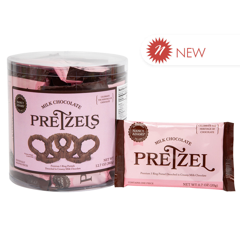 Wholesale Nancy Adams Milk Chocolate Pretzel Single Serve Tub-18ct Case Bulk