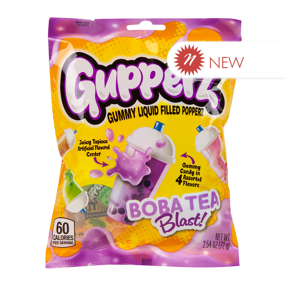 Wholesale Gupperz Boba Tea Blast! Gummy Liquid Filled Popperz 2.54 Oz Peg Bag- Bulk