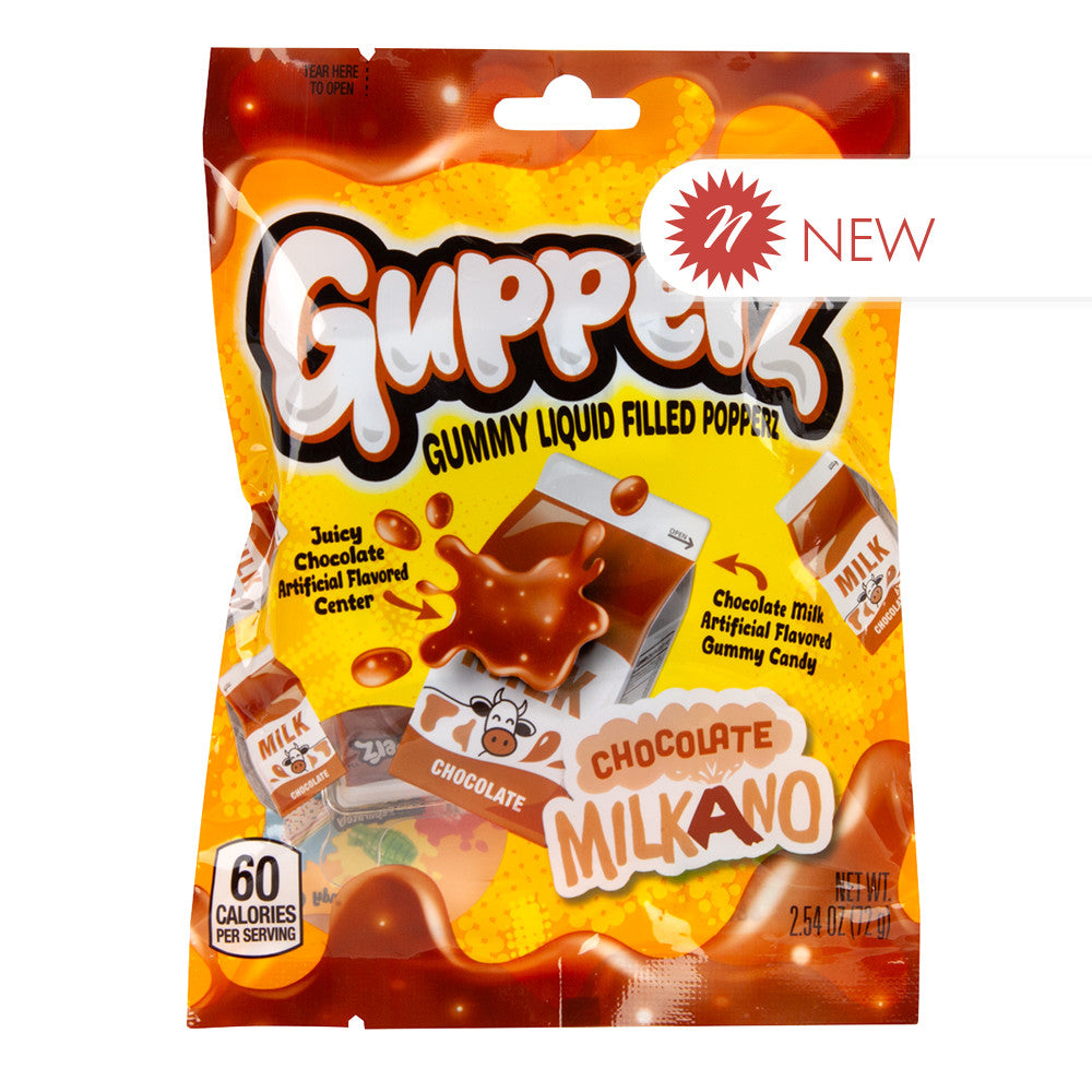 Wholesale Gupperz Chocolate Milkano Gummy Liquid Filled Popperz 2.54 Oz Peg Bag- Bulk