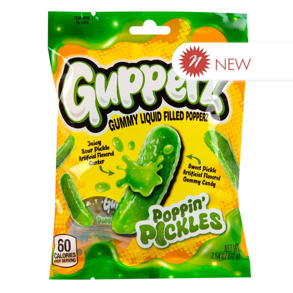 Wholesale Gupperz Poppin’ Pickles Gummy Liquid Filled Popperz 2.54 Oz Peg Bag- Bulk