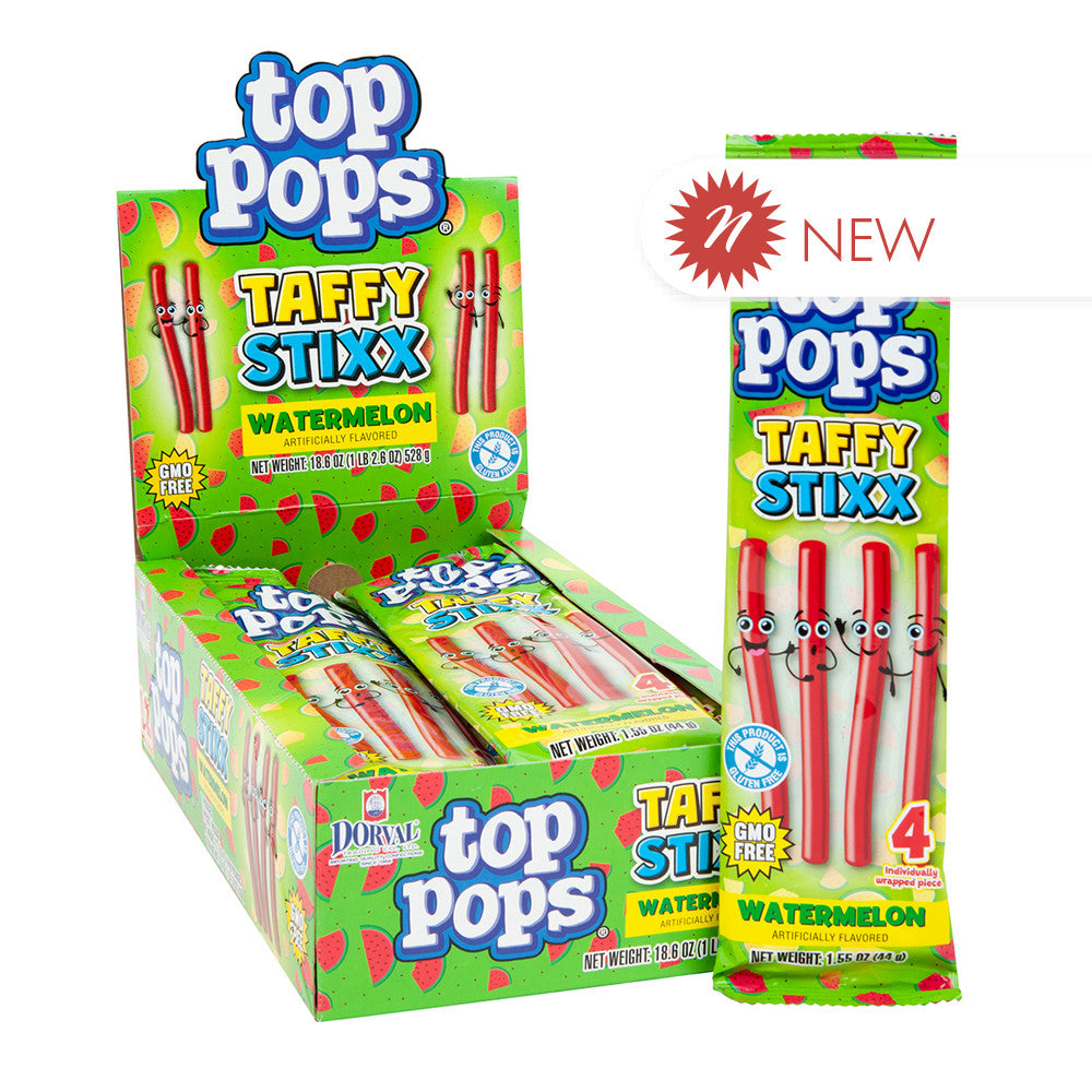 Wholesale Top Lollipops - Taffy Stixx - Watermelon - 1.55Oz- Bulk