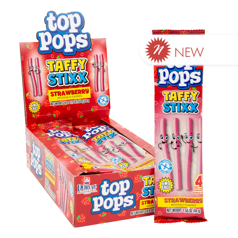 Wholesale Top Lollipops - Taffy Stixx - Strwbry - 1.55Oz- Bulk