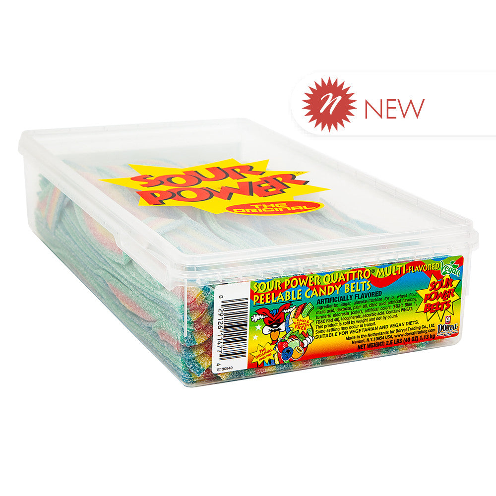 Wholesale Sour Power Quattro Multi-Flavored Peelable Candy Belts- Bulk