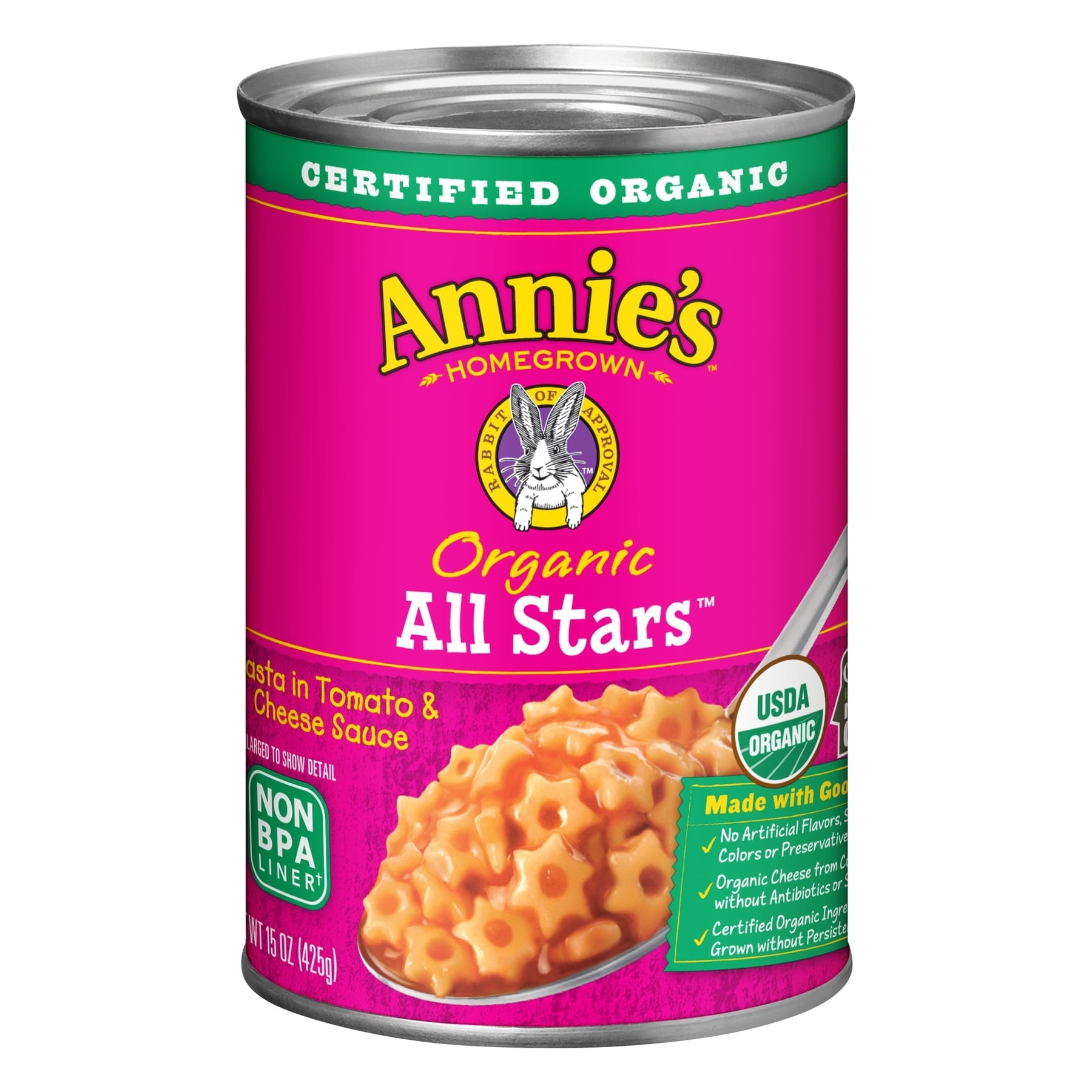 Annie's Homegrown All Stars Pasta in Tomate & Cheese Sauce 15 Oz Can