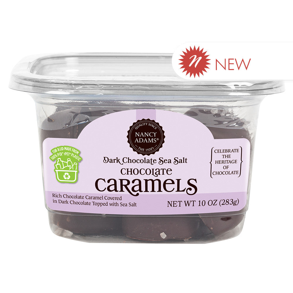 Wholesale Nancy Adams Dark Chocolate Sea Salt Chocolate Caramels 10 Oz Tub- Bulk