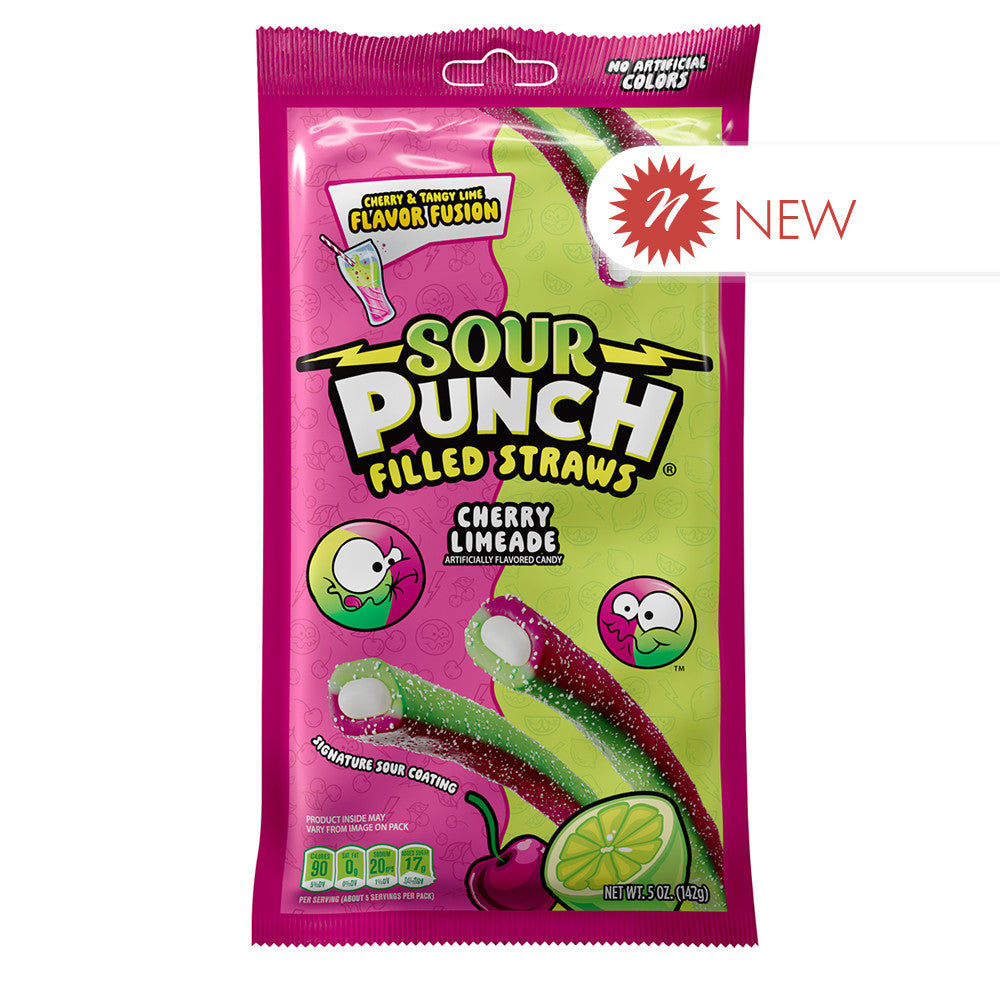 Wholesale Sour Punch - Filled Straws Cherry Limeade - Peg - 5Oz- Bulk